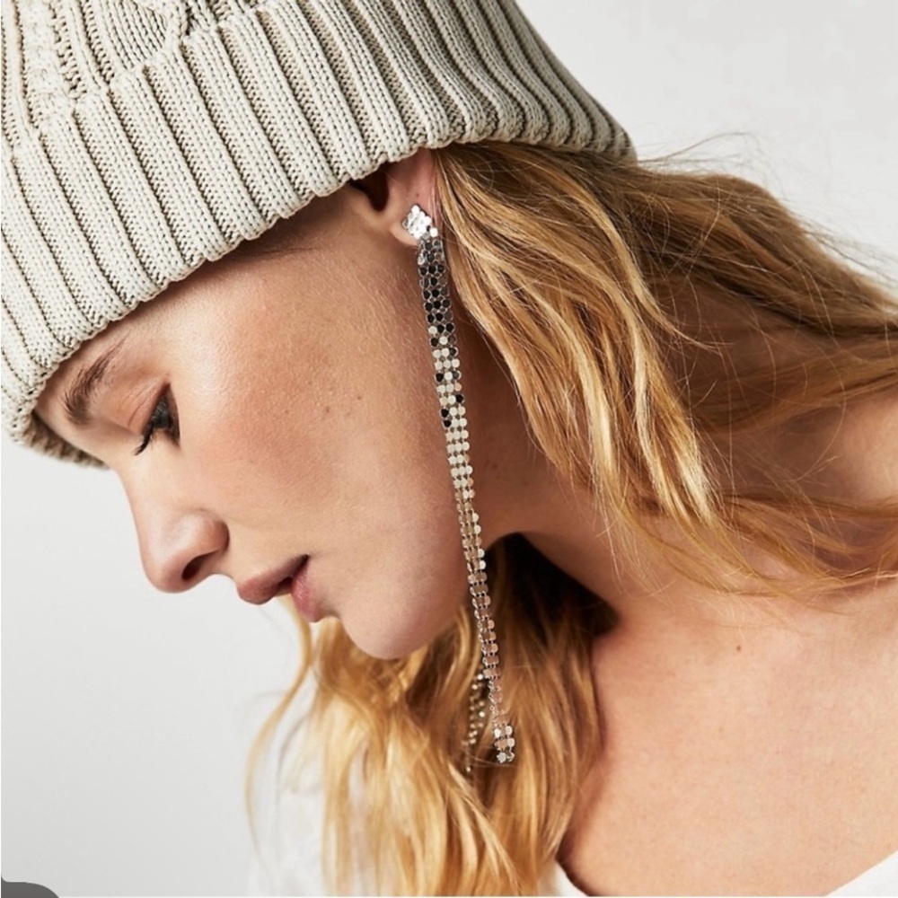Free People Sparkle City Silver Toned Dangle Earrings NWT